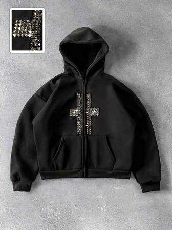 بلوزة رياضية كاجوال للرجال بغطاء رأس مزينة بصليب وبسوست، مناسبة للتنقل اليومي، خريف/شتاء