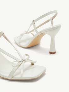 CUCCOO CHICEST Women's Pointed Toe Bowknot Elegant High Heel Sandals, Casual Commute Outfit For Spring For Christmas - Beige - View 14