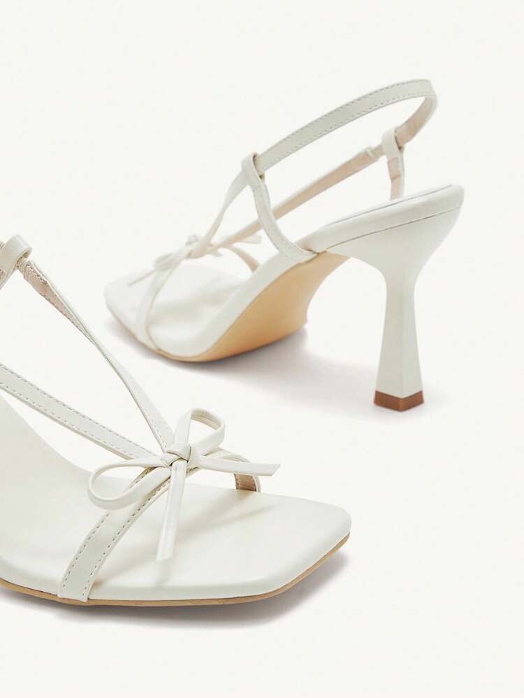 CUCCOO CHICEST Women's Pointed Toe Bowknot Elegant High Heel Sandals, Casual Commute Outfit For Spring For Christmas - Beige - View 14