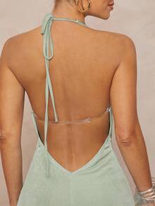 Lumalex 金属质感度假沙滩音乐节露背优雅深V弹力美人连衣裙 - 薄荷綠 - 查看 7