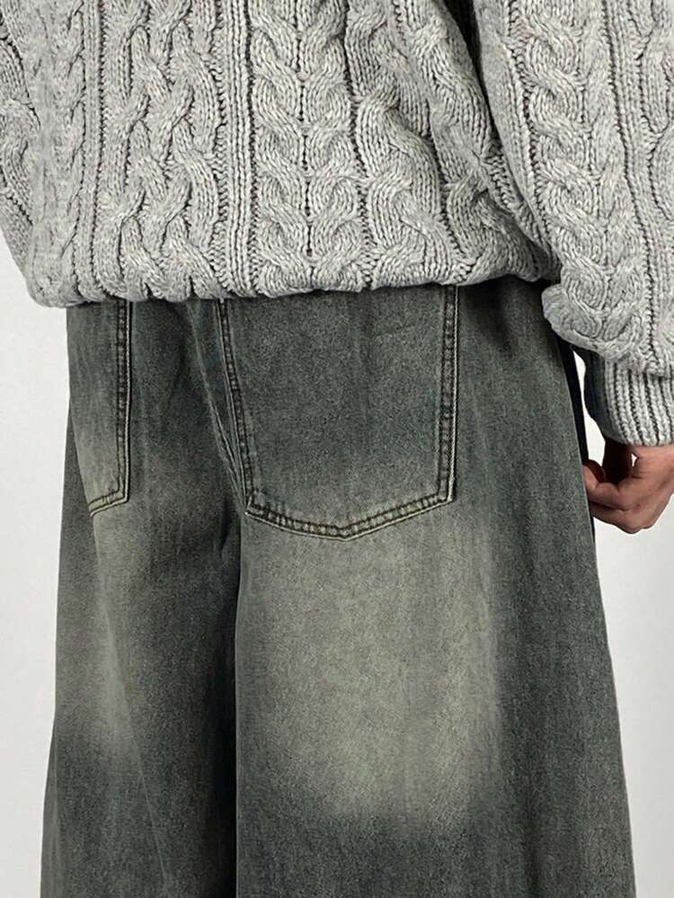 Men's Blue Elastic Waist Distressed Denim Jeans, Spring/Autumn