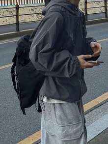 DAZY Men's Solid Dark Grey Hooded Cardigan Jacket, Autumn Spring - Dark Grey - View 5