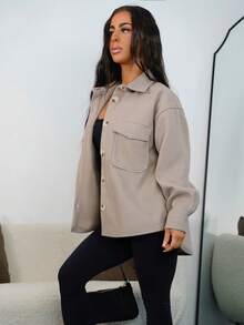 SAYEHFBABY 秋冬翻盖口袋落肩大衣 - 駝色 - 查看 5