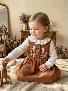 Vintaside Kids 女婴罗纹针织上衣和刺绣连衣裙套装 - 紫色 - 查看 9