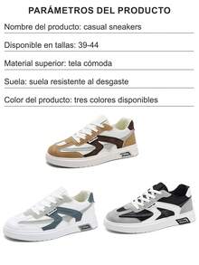 Zapatos casuales versátiles con bloques de color para hombres, zapatos de patineta de moda para hombres, zapatos casuales con cordones con bloques de color, zapatos deportivos casuales de PU para hombres, zapatos de skate clásicos para hombres, adecuados para estudiantes y adolescentes, adecuados para deportes, fotografía de viajes y ropa casual diaria. - Marrón blanco - Ver 4