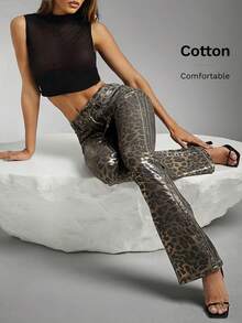 Denimoi 女士豹纹口袋喇叭牛仔裤 - 彩色 - 查看 2