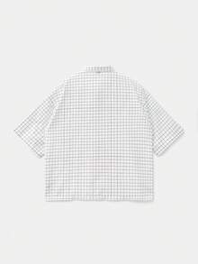 SWAVVY 男士休闲时尚街头标语格子印花宽松衬衫，夏季 - 白色 - 查看 2