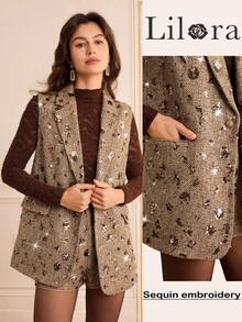 Lilora Women's Lapel NeckSequin Decor Casual Sleeveless Blazer