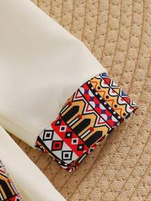 SHEIN Baby Girls' Spring Middle Eastern Style Print Collared Long Sleeve Waist Dress, Comes With Detachable Printed Shawl, Versatile Styling, Suitable For Middle Eastern Holiday And Party Wear★ رمضان ★ قرقيعان	فستان العيد  الملابس التقليدية العربية - Apricot - View 5