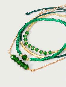 Glisma 4 Pcs/Set Fashion Green Crystal Handmade Beads Bracelets Set For Women, Vacation Party Jewelry Gifts - Green - View 2