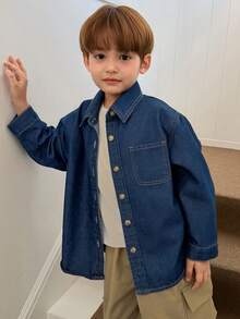 DAZY Toddler Boys' Loose Casual Denim Shacket, Fall - Medium Wash - View 3