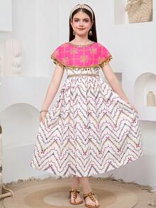SHEIN 少女撞色拼接印花连衣裙 - 粉色 - 查看 7