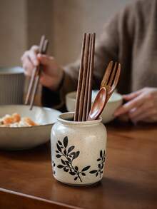 Cirelle Hand-Painted Vintage Ceramic Storage Canister – Multi-Use Desktop Organizer As Pen Holder, Vase & Decor – High Aesthetic Home & Office Desk Accessory - Multicolor - View 7