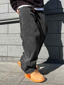 DAZY Men's Plain Dark Grey Washed Denim Jeans, Autumn - Grey - View 4