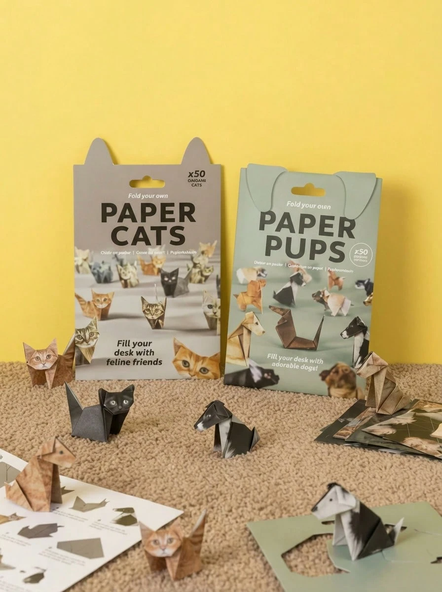 Joivida 儿童几何折纸套装 - 50张DIY折纸套装，可制作猫狗造型 - 彩色 - 查看 1
