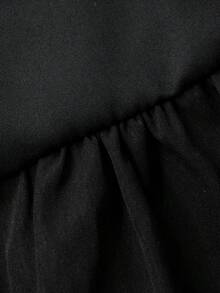 FRIFUL Women's Velvet Patchwork Bodycon Waist A-Line Dress - Black - View 7