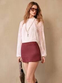 Chiquease Vintage Italian Maillard Beaded Midi Skirt, Sexy Dark Tone Design, Suitable For Autumn/Winter - Redwood - View 6