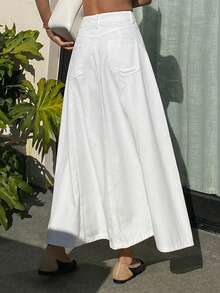 DAZY Women's Regular Waist Long Casual Elegant Denim Skirt - White - View 4