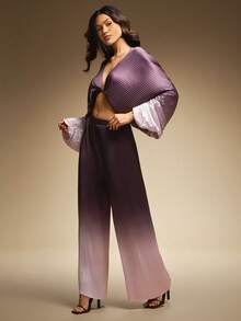 Hauture Women's Elegant Simple Plum Purple Gradient Pleated Wide Leg Pant - Purple - View 1