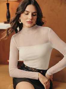 Anewsta Áo thun cổ lọ co giãn, thanh lịch và thời trang, phù hợp cho các buổi hẹn hò, ngày lễ, công sở, mùa thu/đông - Màu be - Xem 6