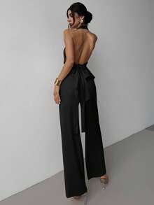 Firerie Bộ đồ nữ thanh lịch, lãng mạn gồm áo không tay cổ chữ V vạt lệch và quần ống đứng dáng rộng màu kaki, thích hợp cho các buổi đi chơi, kỳ nghỉ và đi làm vào mùa hè. - màu đen - Xem 2