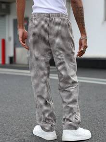 Claim Dot Men's Casual Plaid Drawstring Waist Pants Men Black And White Pants