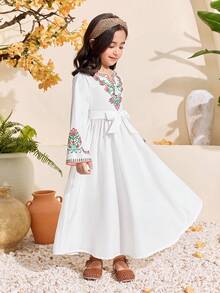 Sparklyn Vestido de fiesta elegante con estampado floral y mangas acampanadas para niña - Multicolor - Ver 7