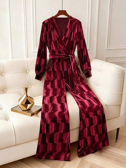 SHEIN Franclia Women's Long Sleeve Wrap Around Loose Jumpsuit