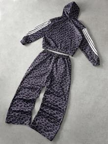 PAVTROS Men's Street-Style Leopard Print Side Stripe Embroidered Hoodie Set, Suitable For Outdoor Music Festivals, Casual Outings, Gifts For Boyfriend/Husband, Anniversary Gifts Designer Sweatsuit Mens Tracksuit Set Jogging Suits Mens Jogging Set - Multicolor - View 4