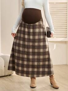 SHEIN Maternity Plaid Minimalist Casual Midi Skirt - Multicolor - View 5