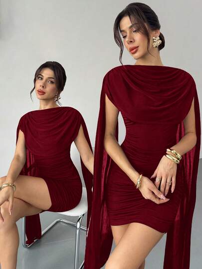 Firerie Vestido elegante y casual con cinta fluida y delgada, vestido de festival/vestidos elegantes para fiesta/atuendos de Acción de Gracias para mujeres/vestido de Año Nuevo/vestidos de invierno para mujeres/ropa de otoño/vestido de Año Nuevo/vestido de fiesta/falda negra/vestido negro