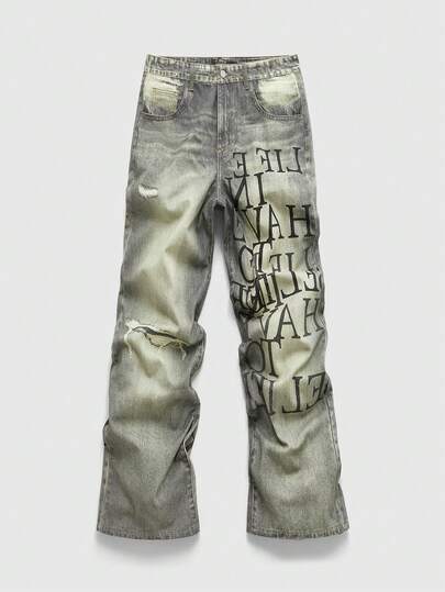 Herren Buchstaben Muster Loose Wide Leg Lässig Jeans