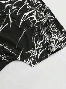 ROMWE MEN Goth Áo thun nam tay ngắn in họa tiết cánh dơi, thích hợp mặc hàng ngày vào mùa xuân/hè - màu đen - Xem 5