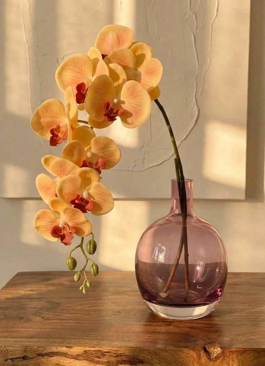 Cirelle 1支人造蝴蝶蘭莖,真實觸感膠乳體蝴蝶蘭枝,假的石斛花 - 黃色 - 查看 1