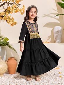 Girls Long-Sleeved Long Dress,Black,Autumn,Family Matching - Multicolor - View 5