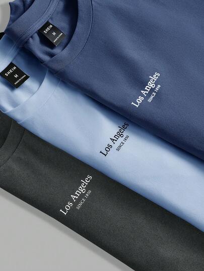 HIMLAND 男士休闲字母图案圆领短袖T恤，夏季