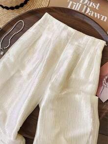 GlowEve Quần ống rộng màu trơn thanh lịch dành cho nữ, phù hợp để đi làm. - Màu be - Xem 6