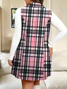 Vionelle Bộ vest và chân váy kẻ caro không tay dành cho nữ cỡ lớn - Nhiều màu - Xem 2