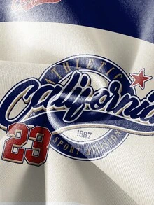 Manfinity Joysei 加州复古宽松圆领卫衣和运动裤套装，加州+23号校园图案印花，男女通用休闲圆领卫衣和运动裤套装 - 彩色 - 查看 4