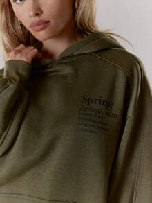 MUSERA Áo Hoodie dáng rộng thoải mái in họa tiết "Mùa Xuân" - Thích hợp cho mùa xuân hè, đi nghỉ mát, đi chơi, tốt nghiệp, tựu trường, dành cho nữ giáo viên. - xanh quân đội - Xem 6