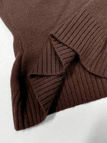 StreetHx 女士街头风纯色修身休闲长袖毛衣 - 咖啡棕 - 查看 6