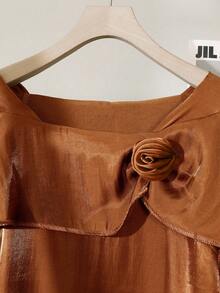 Modelyn Áo cánh cổ vuông viền bèo nhún thời trang màu cà phê thanh lịch - Cà phê nâu - Xem 6