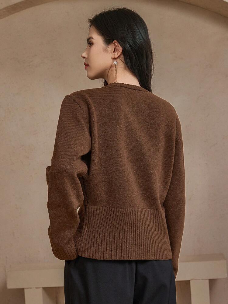 Women's Elegant Solid Color Sequin Button Cardigan, Autumn/Winter