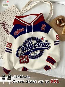 SHEIN CURVE+ Casual Minimalist Leopard & Cherry Print Hooded Loose Fit Thick Sweatshirt For Women, Autumn/Winterfall Clothes For Women,Winter,CURVE PLUS/Autumn /Winter - Multicolor - View 6