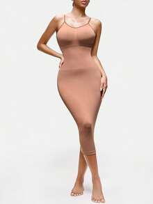 SHAPORA 1 st ärmlös bodycon-klänning för kvinnor - Brun - Visa 1