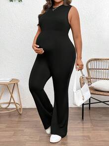 SHEIN 纯色修身孕妇连体衣，大码 - 黑色 - 查看 4