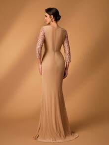 Aureia Elegante y lujosa aplicación bordada de encaje con cuentas, adecuada para bodas, fiestas, vacaciones, bailes, novias, madres de la novia, vestidos de noche - Champán - Ver 5