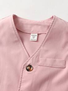 男童三件套绅士西装，包括领结、白色衬衫、酒红色马甲和可调节条纹背带裤。时尚套装，适合正式场合、派对、婚礼、万圣节、圣诞节、感恩节和休闲穿着。 - 粉色 - 查看 6