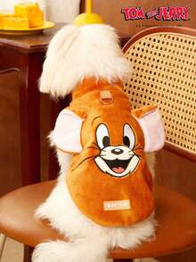 TOM & JERRY X PETSIN 1pc Embroidered Brown Mouse Pet Cat Dog Universal Brown With Traction Buckle Plush Warm And Comfortable Sleeveless Non Slip Coat - Multicolor - View 2