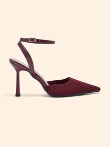 CUCCOO BASICS Tacones altos de moda versátiles de uso diario con diseño de hebilla y punta afilada para mujer - Burdeos - Ver 5